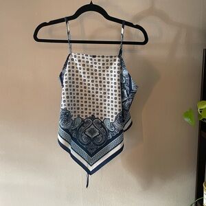 Blue and White Patterned Bandana Women's Top